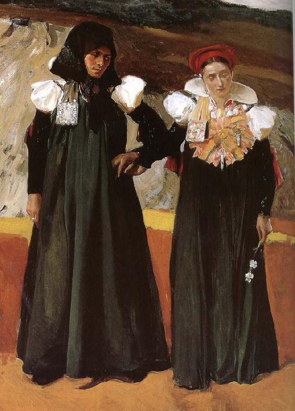 Joaquin Sorolla Two women wearing traditional costumes Aragon Sweden oil painting art